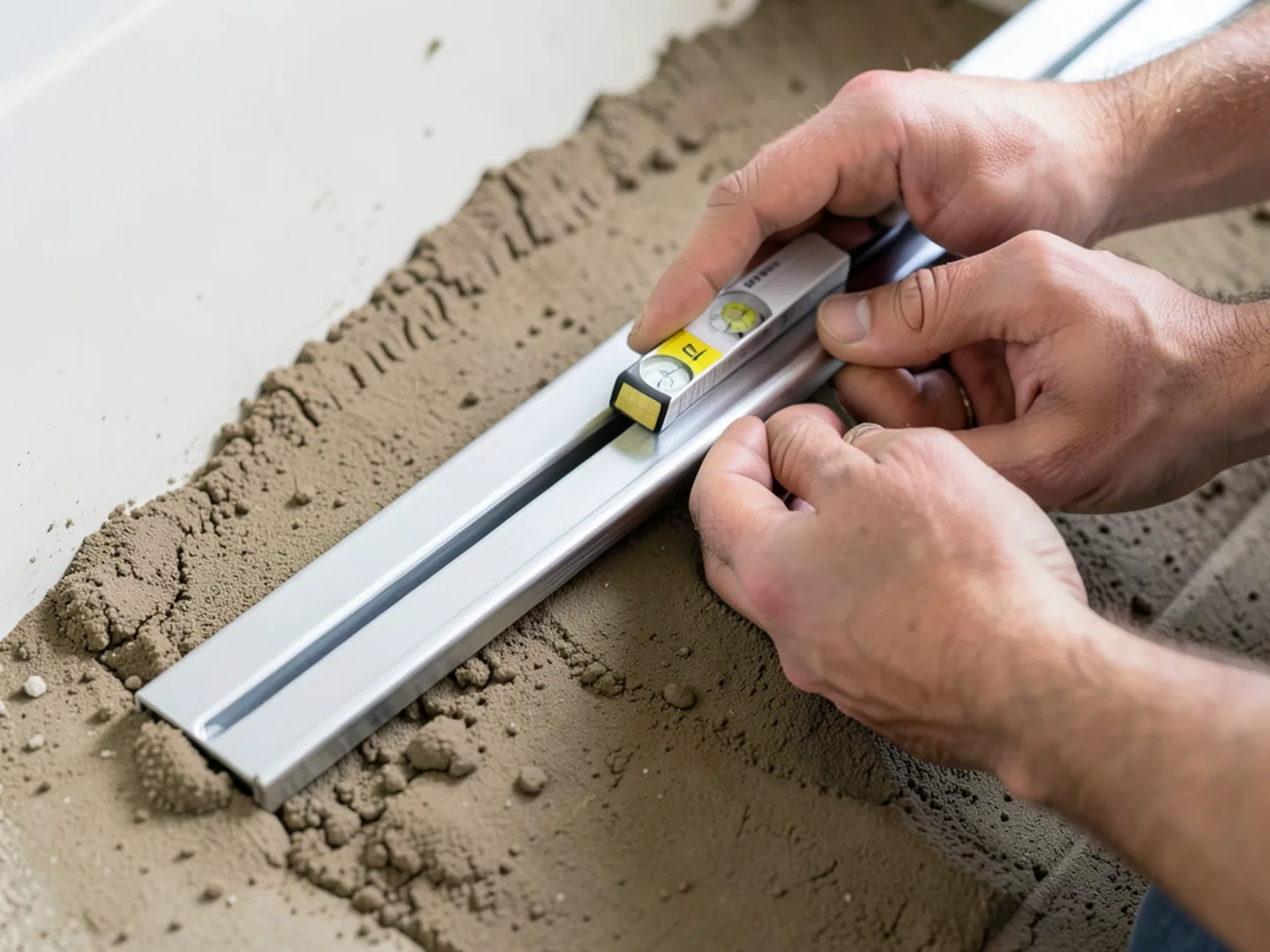 Installing linear shower drain mortar bed - Plumbing Services Upland CA