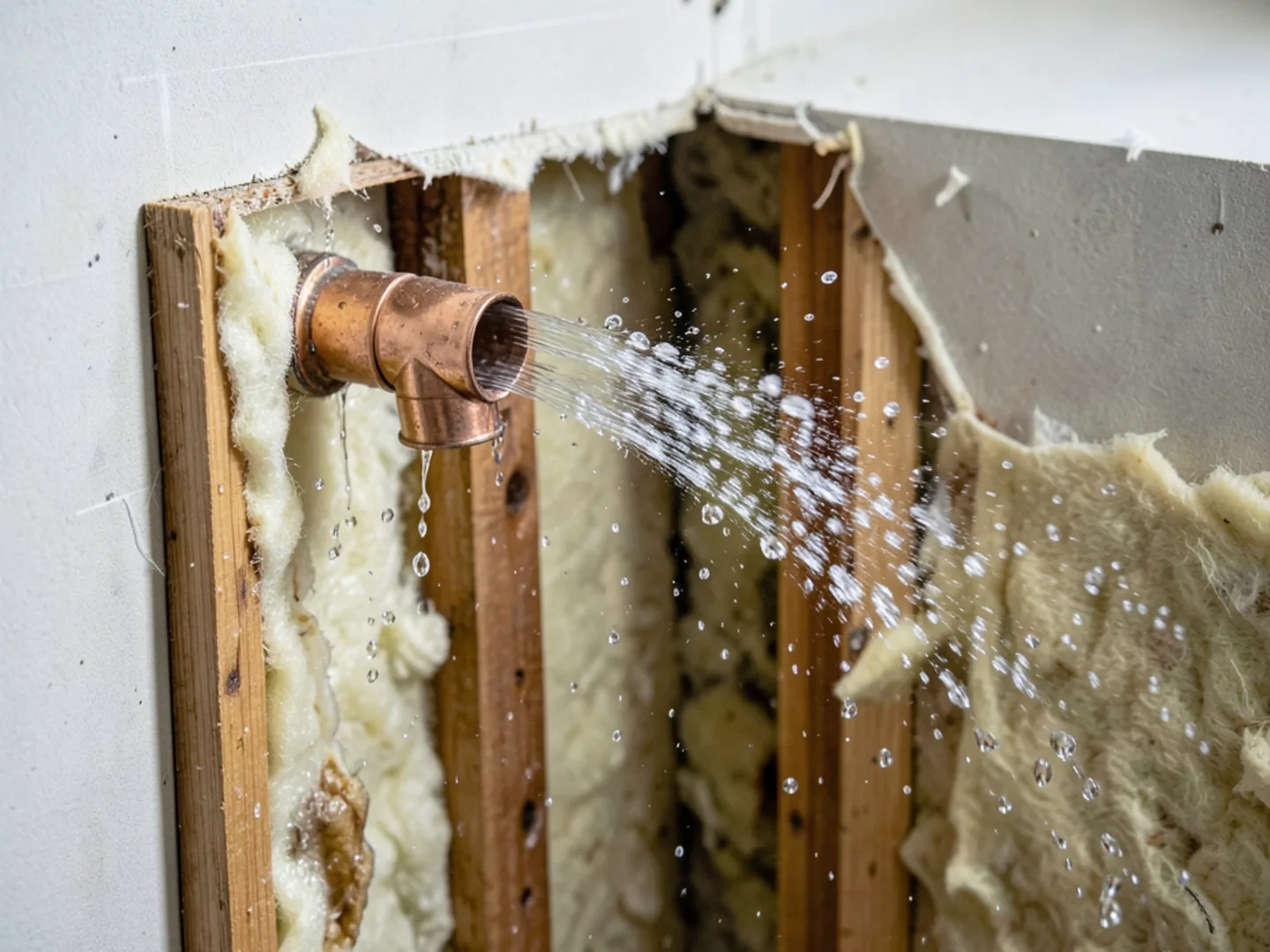 Active pressurized pipe leak in drywall - Plumbing Services Upland CA