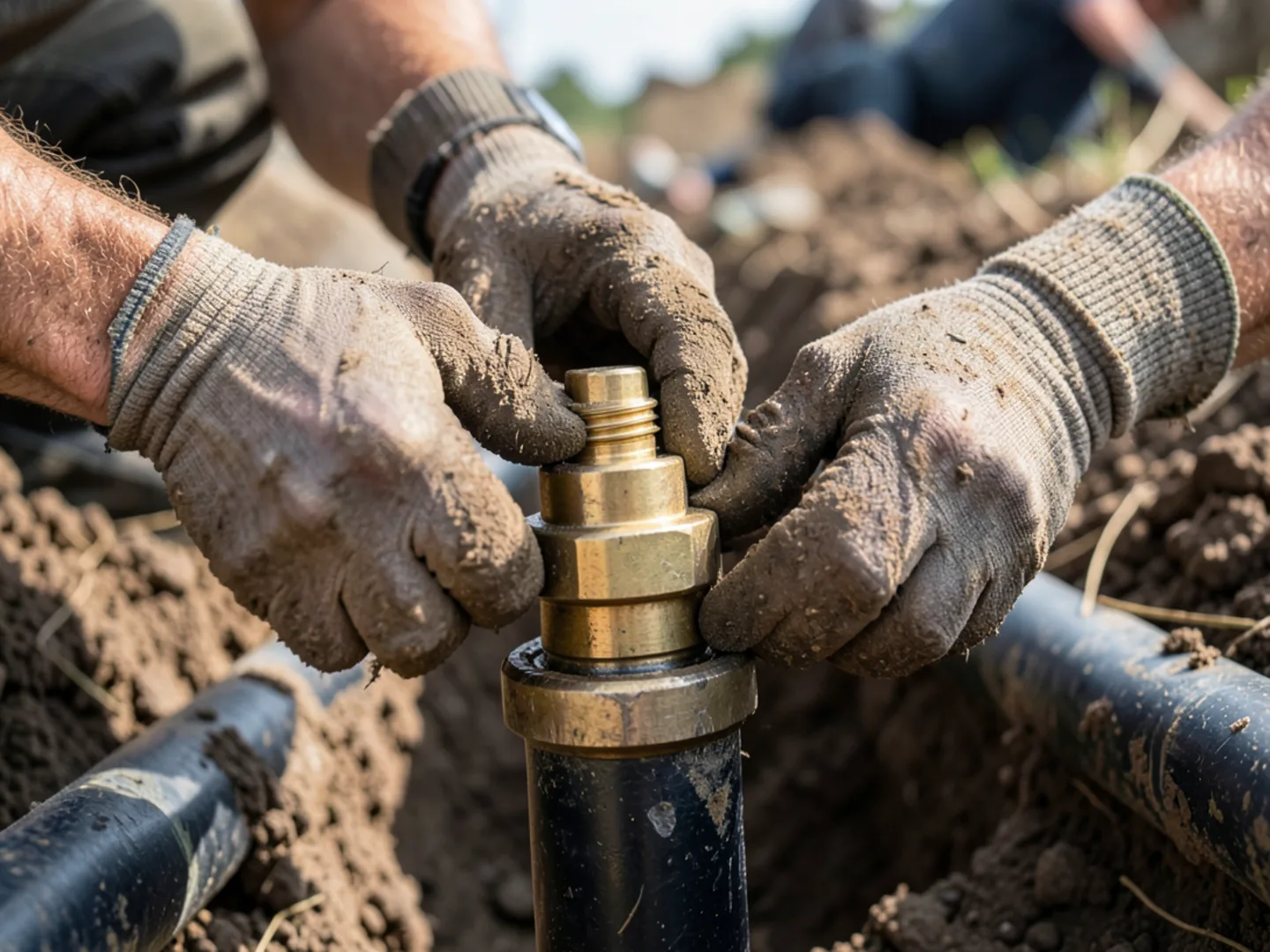Installing brass compression coupling underground - Plumbing Services Upland CA