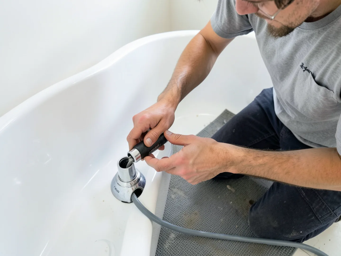 Clearing bathtub overflow drain stoppage - Plumbing Services Upland CA