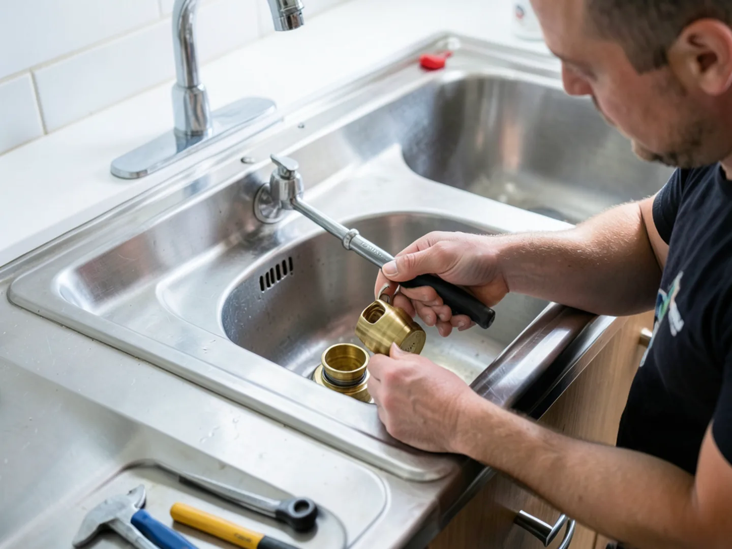 Rebuilding kitchen sink basket strainer - Plumbing Services Upland CA
