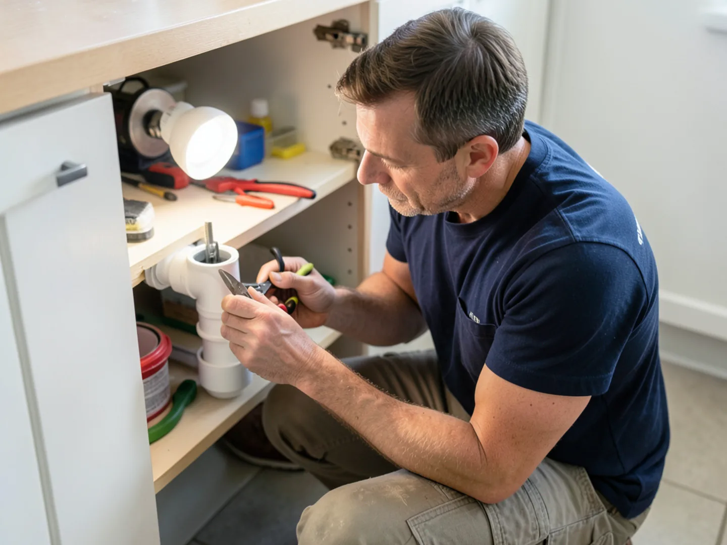 Repairing drain lines residential kitchen - Plumbing Services Upland CA