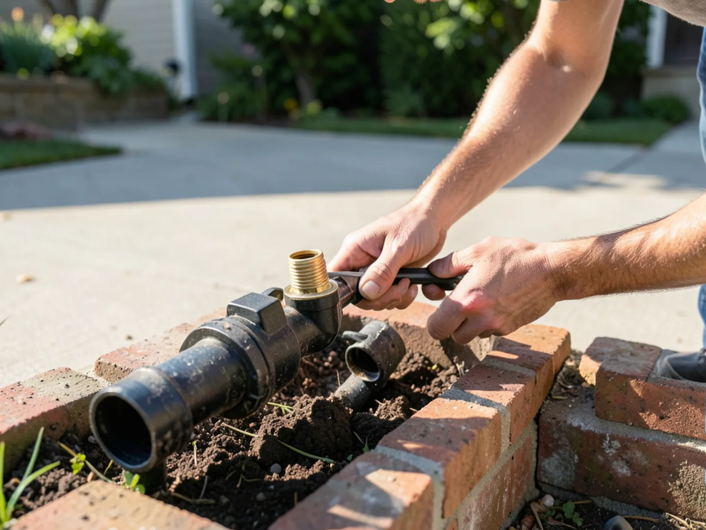 Inspecting sewer cleanout in curb planter - Plumbing Services Upland CA