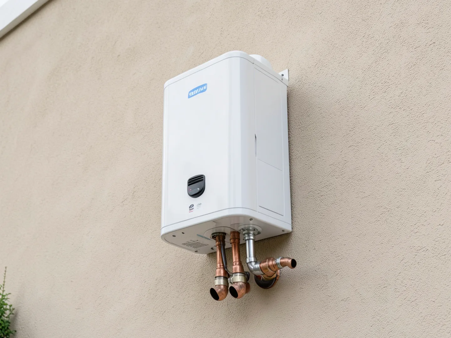 Completed exterior tankless water heater unit - Plumbing Services Upland CA