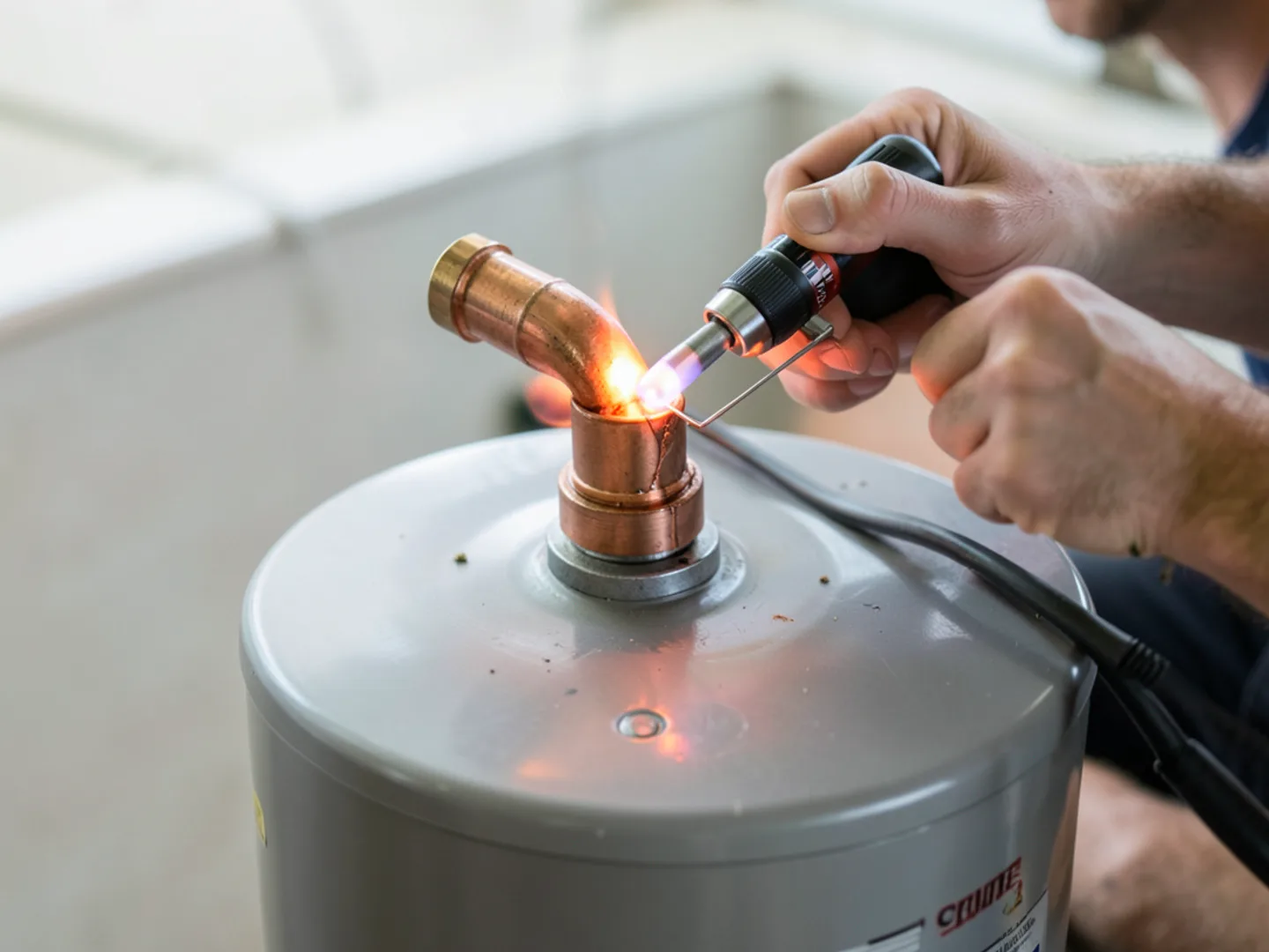 Soldering copper hot water supply line - Plumbing Services Upland CA